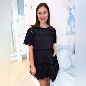 Tyler Boe Deena Eyelet Dress Black Cotton Sun Dress Small
